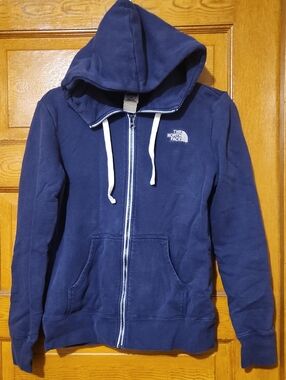 The North Face Navy Blue Full-Zip Hoodie with White Accents